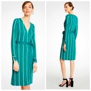 Ann Taylor Green Vertical Stripe Wrap Dress Size 10P